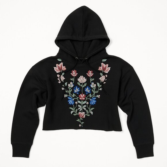 Cotton On Black Cropped Embroidered Hoodie | Size M - Picture 1 of 3